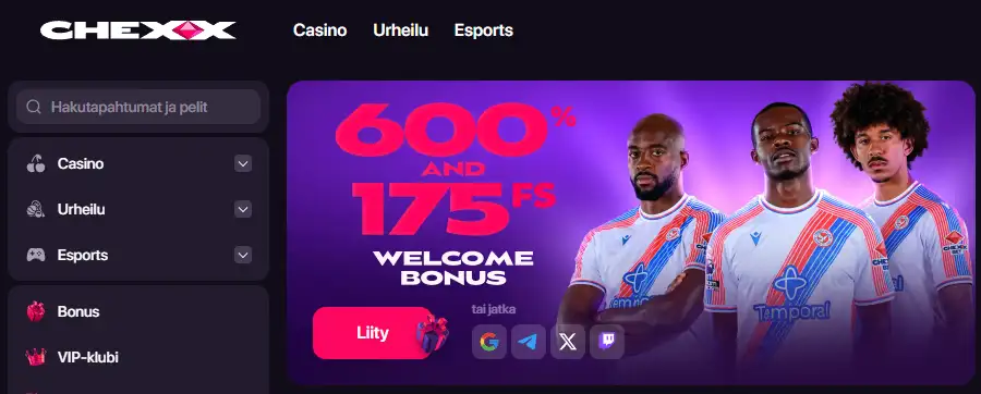 CHEXXin virallinen bonus- tai tervetulonäkymä